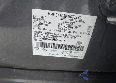 2021 Ford Explorer z USA, uszkodzony, nr VIN 1FM5K8AB2MGB53941